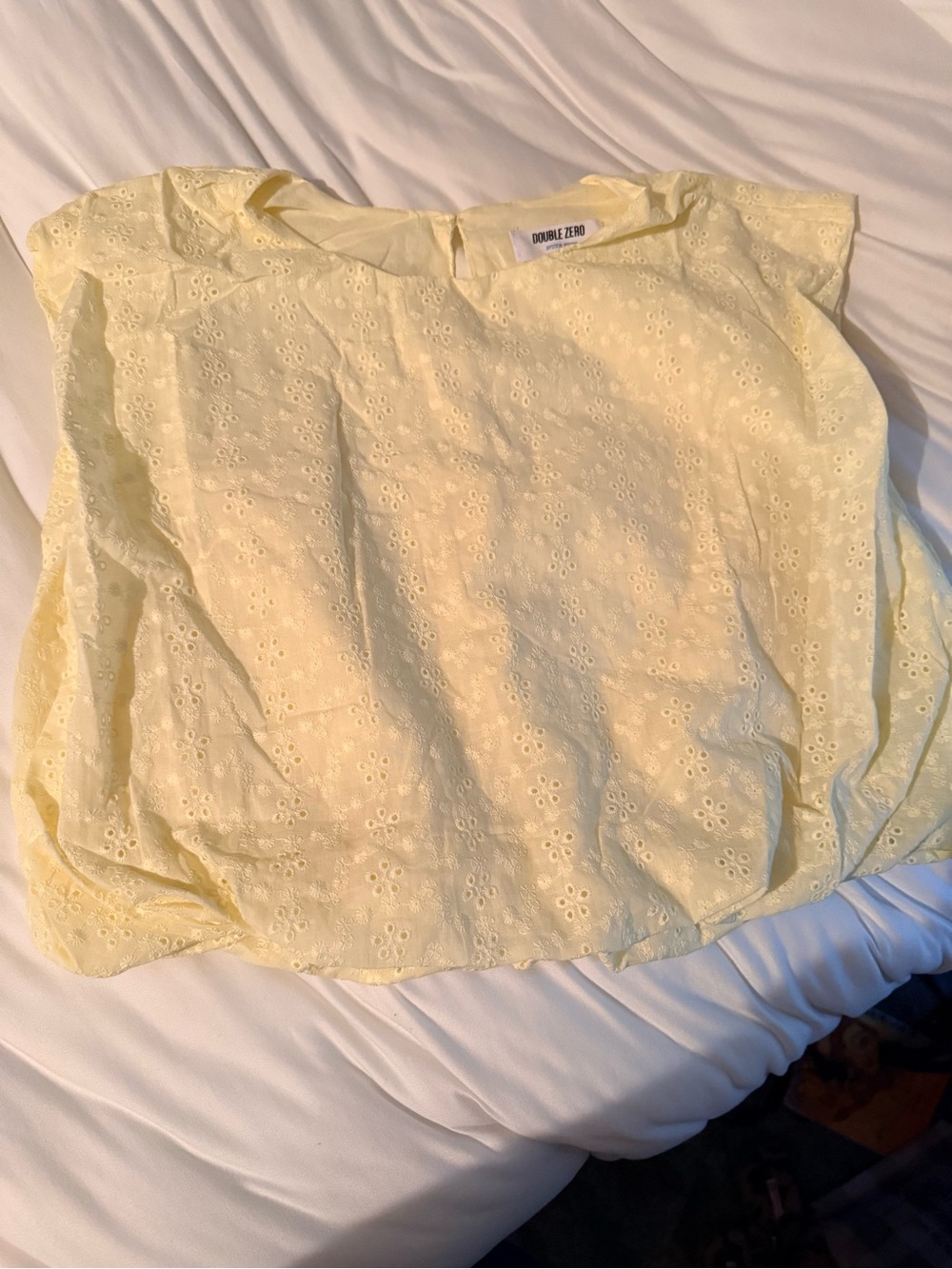 Double Zero Yellow Eyelet Cropped Cotton Blouse